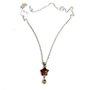 Tiger Eye & Citrine Natural Gemstone Sterling Silver Star Pendant on 18 in Chain